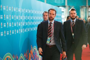 Gareth Southgate, seleccionador de Inglaterra, llegando al Centro de Convenciones de Dublín donde se ha celebrado el sorteo clasificatoria de la Euro 2020. 