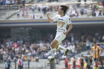 Alan Mozo celebra el gol del empate en el Pumas 2-2 Morelia de la jornada 10 del Clausura 2019.