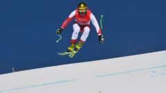 Austria's Max Franz takes part in the men�s downhill second training session during the Beijing 2022 Winter Olympic Games at the Yanqing National Alpine Skiing Centre in Yanqing on February 4, 2022. (Photo by Joe KLAMAR / AFP)