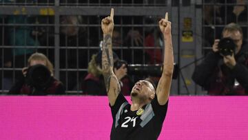 Argentina&#039;s midfielder Lucas Ocampos celebrates the 2-2 goal during the friendly football match Germany v Argentina at the Signal-Iduna Park in Dortmund, western Germany on October 9, 2019. (Photo by Ina FASSBENDER / AFP)