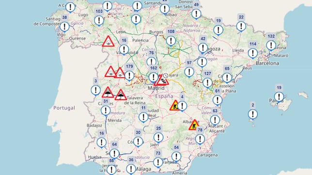 Carreteras afectadas tras la borrasca Kristin: cortes, tramos peligrosos y mapa de la DGT
