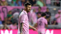 Inter Miami's Argentine forward #10 Lionel Messi looks on during the Major League Soccer (MLS) football match between Inter Miami CF and FC Cincinnati at DRV PNK Stadium in Fort Lauderdale, Florida, on October 7, 2023. (Photo by Chris Arjoon / AFP)