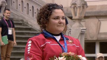 La española Andrea Marcos, tras proclamarse campeona de Europa de tiro con arco compuesto.