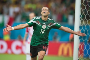 Foto de accion durante el partido Croacia vs Mexico, Correspondiente al Grupo A, Partido Numero 36 del Mundial de Futbol Brasil 2014, en la foto:festejo  Javier hernandez


23/06/2014/MEXSPORT/OMAR MARTINEZ

Estadio: Itaipava Arena Pernambuco, Recife