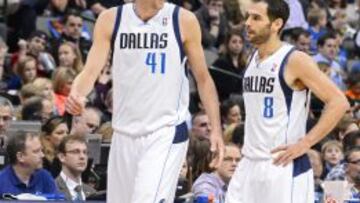 Dirk Nowitzki y Jos&eacute; Manuel Calder&oacute;n, durante un partido.