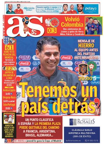 Portada de As del lunes 25 de junio de 2018.