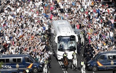 Real Madrid fans gather in vast numbers to greet team bus