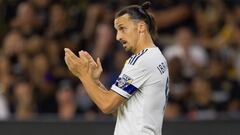 FILE PHOTO: Oct 24, 2019; Los Angeles, CA, USA; Los Angeles Galaxy forward Zlatan Ibrahimovic (9) reacts during the second half against the Los Angeles FC at Banc of California Stadium. Mandatory Credit: Kelvin Kuo-USA TODAY Sports/File Photo