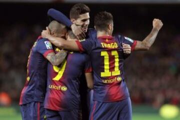 Los jugadores del Barcelona celebran uno de los goles del encuentro ante el Mallorca.