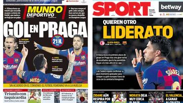 Portadas de Mundo Deportivo y Sport del 23 de octubre de 2019 con la previa del partido de Champions League entre el Slavia de Pagra y el Barcelona.