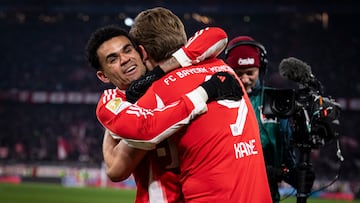 MUNICH, GERMANY - JANUARY 11: Luis Diaz of FC Bayern Munich and Harry Kane of FC Bayern Munich celebrating a goal during the Bundesliga match between FC Bayern München and VfL Wolfsburg at Allianz Arena on January 11, 2026 in Munich, Germany. (Photo by M. Donato/FC Bayern via Getty Images)