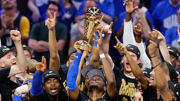 Jun 22, 2025; Oklahoma City, Oklahoma, USA; The Oklahoma City Thunder celebrate after winning game seven of the 2025 NBA Finals against the Indiana Pacers at Paycom Center. Mandatory Credit: Alonzo Adams-Imagn Images