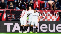 Celebraci&oacute;n del Sevilla tras el gol de Andr&eacute; Silva al Valladolid.