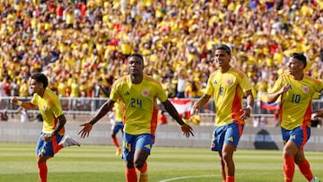 EAST HARTFORD, CT - JUNE 15: Jhon Cordoba # 24 of Columbia celebrates his goal against Bolivia during the first half of their international friendly match at Pratt & Whitney Stadium on June 15, 2024 in Hartford, Connecticut. (Photo By Winslow Townson/Getty Images) (Photo by Winslow Townson / GETTY IMAGES NORTH AMERICA / Getty Images via AFP)