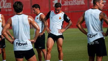 Jugadores del RCD Mallorca en una sesión de entrenamiento en la Ciudad Deportiva.
