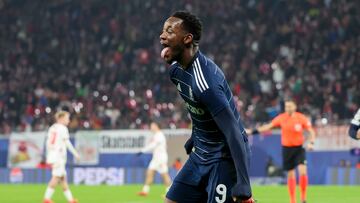 Leipzig, Germany - December 10: Jhon Duran of Aston Villa cheers during the UEFA Champions League 2024/25 League Phase MD6 match between RB Leipzig and Aston Villa FC at Red Bull Arena (Leipzig) on December 10, 2024 in Leipzig, Germany. (Photo by Marco Steinbrenner/DeFodi Images via Getty Images)