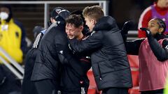 Feb 25, 2023; Washington, District of Columbia, USA; D.C. United forward Theodore Ku-Dipietro (21) reacts after scoring a goal against Toronto FC during the second half at Audi Field. Mandatory Credit: Geoff Burke-USA TODAY Sports