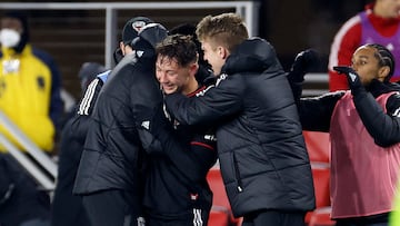 Feb 25, 2023; Washington, District of Columbia, USA; D.C. United forward Theodore Ku-Dipietro (21) reacts after scoring a goal against Toronto FC during the second half at Audi Field. Mandatory Credit: Geoff Burke-USA TODAY Sports