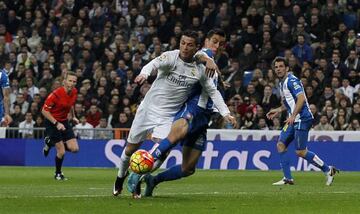 31/01/16 PARTIDO PRIMERA DIVISION  REAL MADRID - ESPANYOL  JUGADA PENALTI DE ENZO ROCO A CRISTIANO RONALDO  SEGUNDO GOL PENALTI CRISTIANO RONALDO 2-0