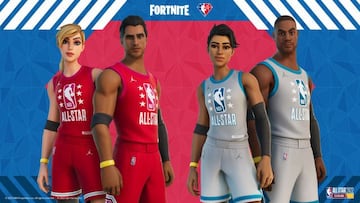 Arte oficial de varios skins de la NBA del set Sobre el Papel de Fortnite