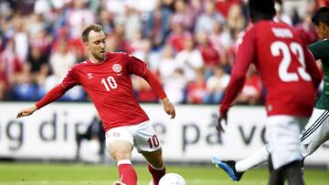 Brondby (Denmark), 09/06/2018.- Denmark&#039;s Christian Eriksen in action during the International Friendly soccer match between Denmark and Mexico in Brondby, Denmark, 09 June 2018. (Dinamarca, Futbol, Amistoso) EFE/EPA/LARS MOELLER DENMARK OUT