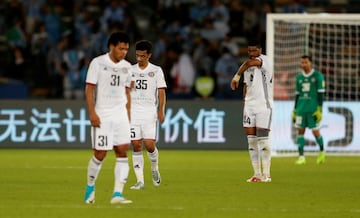 Soccer Football - FIFA Club World Cup Third Place Match - Al Jazira vs CF Pachuca - Zayed Sports City Stadium, Abu Dhabi, United Arab Emirates - December 16, 2017 Al Jazira’s Abdalla Ramadan and team mates look dejected after conceding a goal REUTERS/Amr Abdallah Dalsh