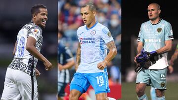 Giovani dos Santos (izq), Yoshimar Yotún (centro) y Enrique Palos (der) en partidos con sus anteriores equipos