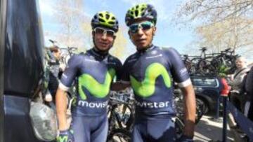 Dayer Quintana y Nairo Quintana posan en la tercera etapa de la Volta a Catalunya.