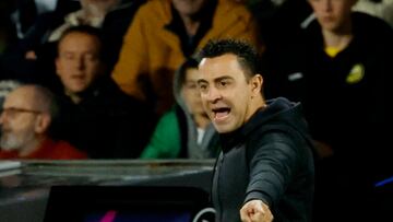 Soccer Football - LaLiga - Real Sociedad v FC Barcelona - Reale Arena, San Sebastian, Spain - November 4, 2023 FC Barcelona coach Xavi reacts REUTERS/Vincent West