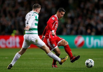 James tuvo una opción clara de gol en la victoria del Bayern Múnich ante el Celtic, por la fecha 4 de la Champions League.