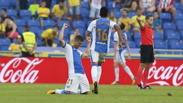 Rubén Pérez, celebrando el triunfo del Leganés en Gran Canaria.