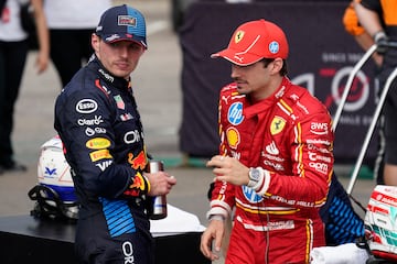Max Verstappen (Red Bull) y Charles Leclerc (Ferrari). F1 2024.
