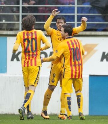 Celebración del 0-4 del Barcelona que hizo Luis Suárez.