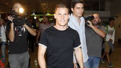 Gameiro, ayer a su llegada a Barajas.