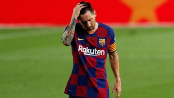 Messi se lamenta en el partido ante Osasuna.