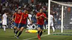 Marc Roca celebra su gol durante las semifinales de la Eurocopa sub-21 entre Espa&ntilde;a y Francia.
 