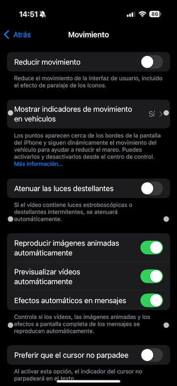 Apple iOS 18 opción evitar mareos en coches