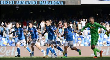 Napoli's players at Diego Armando Maradona Stadium in Naples. 