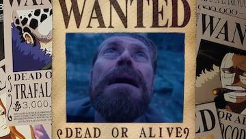 A wanted poster from ‘One Piece’, portraying Willem Dafoe’s “Looking Up” meme that was referenced in episode 1133 showing a Marine with an expression reminiscent of Willem Dafoe’s in ‘At Eternity’s Gate’.