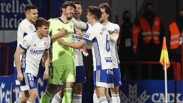 La celebración por el providencial gol de Cristian Álvarez en Lugo de la temporada pasada.