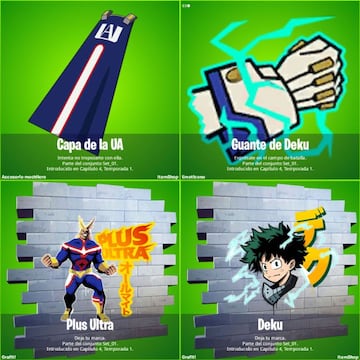 Estos objetos son exclusivos de las Misiones de My Hero Academia y no est&aacute;n disponibles en la tienda de Fortnite