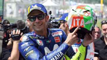 CGI106. Scarperia (Italy), 02/06/2018.- Italian MotoGP rider Valentino Rossi of Movistar Yamaha MotoGP team celebrates claiming pole position at the Motorcycling Grand Prix of Italy, at the Mugello racing circuit in Scarperia, central Italy, 02 June 2018.