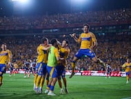 Francisco Sebastian Cordova celebrates his goal 1-1 of Tigres during the 15th round match between Tigres UANL and Monterrey as part of the Liga BBVA MX, Torneo Clausura 2025 at Universitario Stadium, on April 12, 2025 in Monterrey, Nuevo Leon, Mexico.