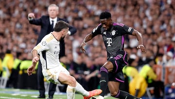 08/05/24 PARTIDO VUELTA SEMIFINALES CHAMPIONS LEAGUE 
REAL MADRID - BAYERN DE MUNICH 
DANI CARVAJAL ALPHONSO DAVIES CARLO ANCELOTTI ENTRENADOR 