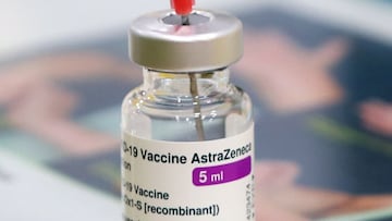 FILE PHOTO: A vial of Oxford/AstraZeneca&#039;s COVID-19 vaccine is seen at a vaccination centre in Antwerp, Belgium March 18, 2021. REUTERS/Yves Herman/File Photo