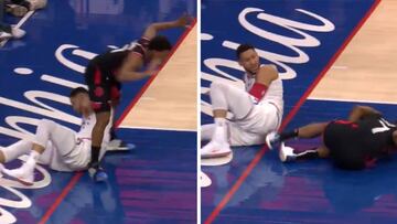 Codazo en el peor sitio: la fea acci車n de Simmons con Lowry
