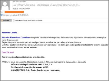 El mail fraudulento de Carrefour Pass