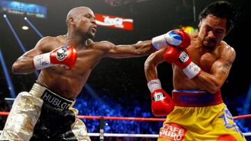 Floyd Mayweather y Manny Pacquiao, durante su combate en mayo de 2015 en Las Vegas.