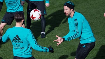 Mayoral y Ramos, durante el entrenamiento del martes.