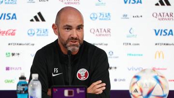 DOHA, QATAR - NOVEMBER 19: Felix Sanchez, Head Coach of Qatar, speaks to media  during the Qatar Press Conference at  on November 19, 2022 in Doha, Qatar. (Photo by Maja Hitij - FIFA/FIFA via Getty Images)